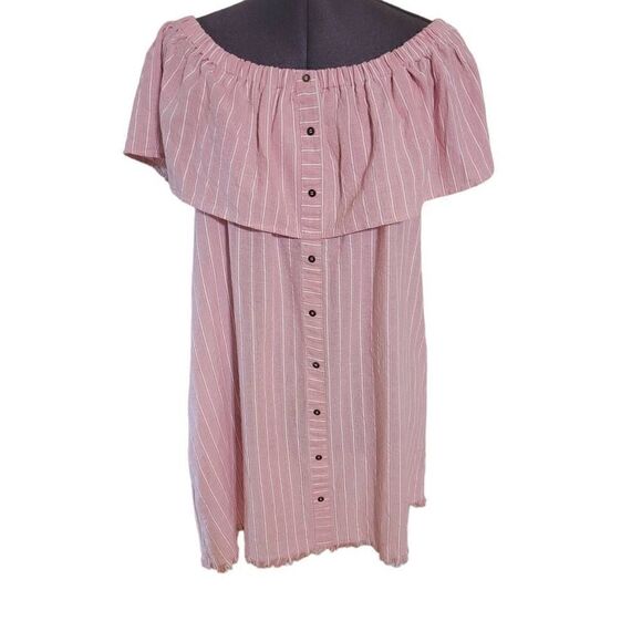 Bluheaven Women's Elastic Off-shoulder Striped Dress Barbie Pink Large - Picture 12 of 16